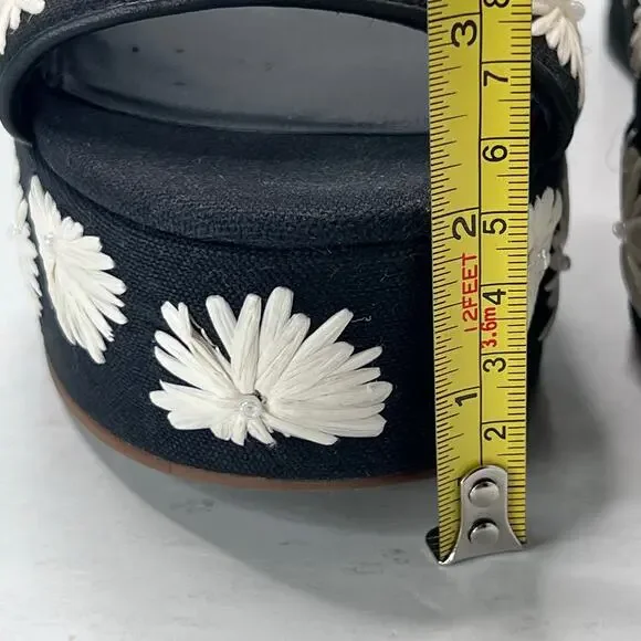 Kate Spade Ibiza Pom Pom Floral Platform Sandal Black/White Women's 7B - Picture 8 of 11